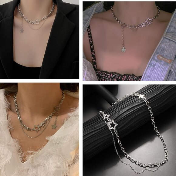 Stylish 4PCS Moonstone Punk Star Layered Necklace Set for Women - Perfect Gift - Picture 6 of 7